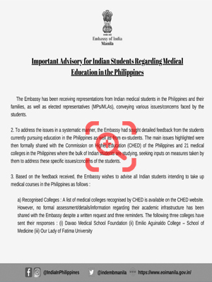 indian embassy in philippines student advisory